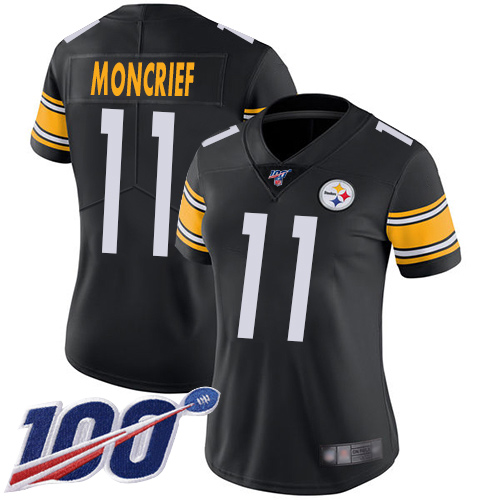 Women Pittsburgh Steelers Football #11 Limited Black Donte Moncrief Home 100th Season Vapor Untouchable Nike NFL Jersey